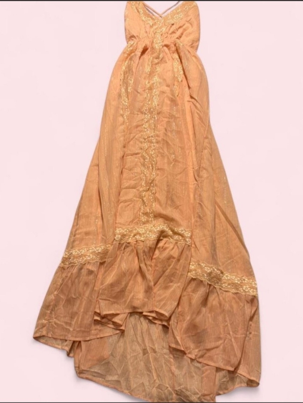 Forever 21 Peach High-Low Maxi Skirt with Lace Trim